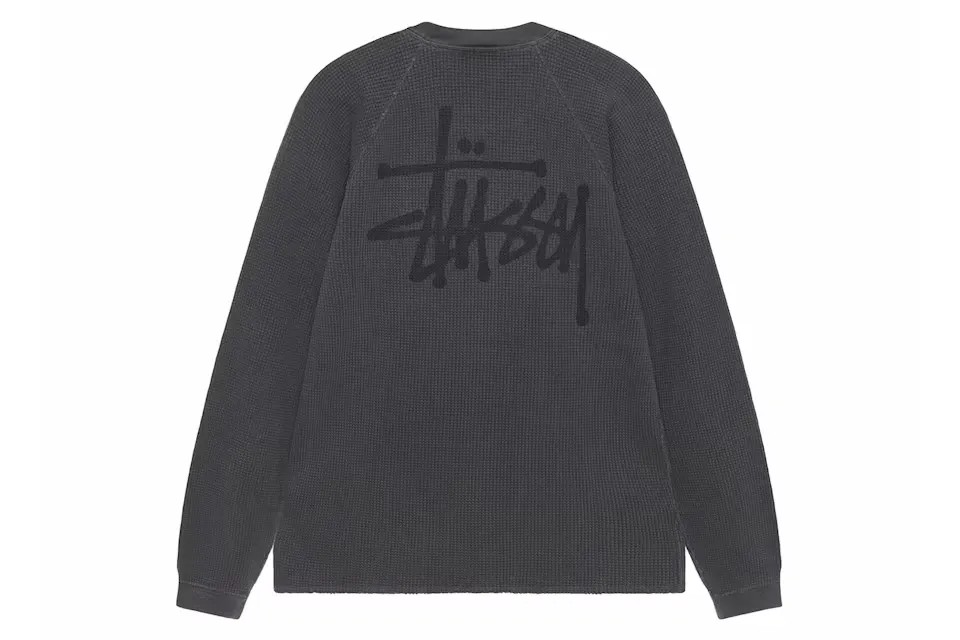 Stussy Raglan Thermal LS Crew Washed Black - HypeFly India View 1