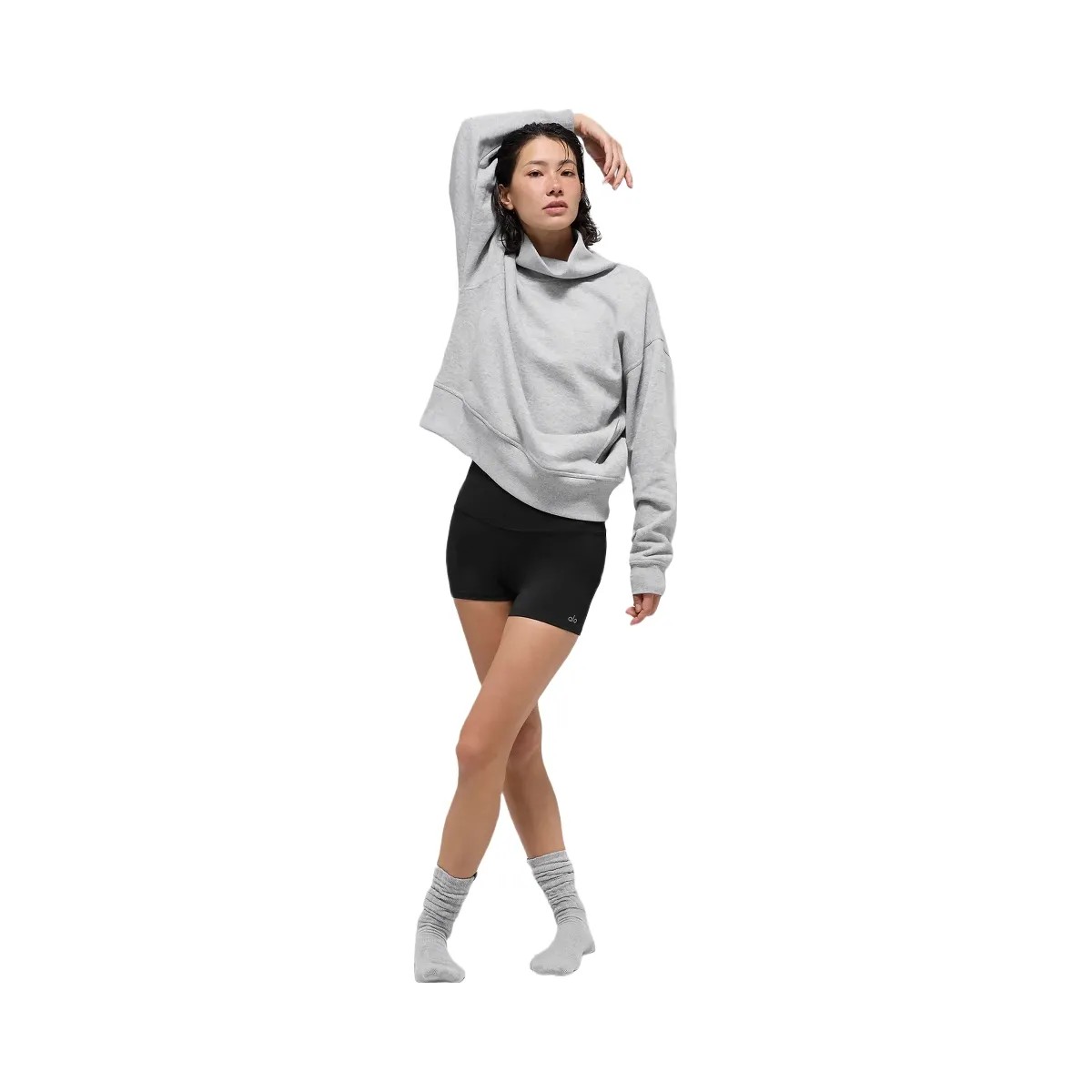 Alo Women's Hazy Mock Neck Pullover - Athletic Heather Grey - HypeFly India View 6