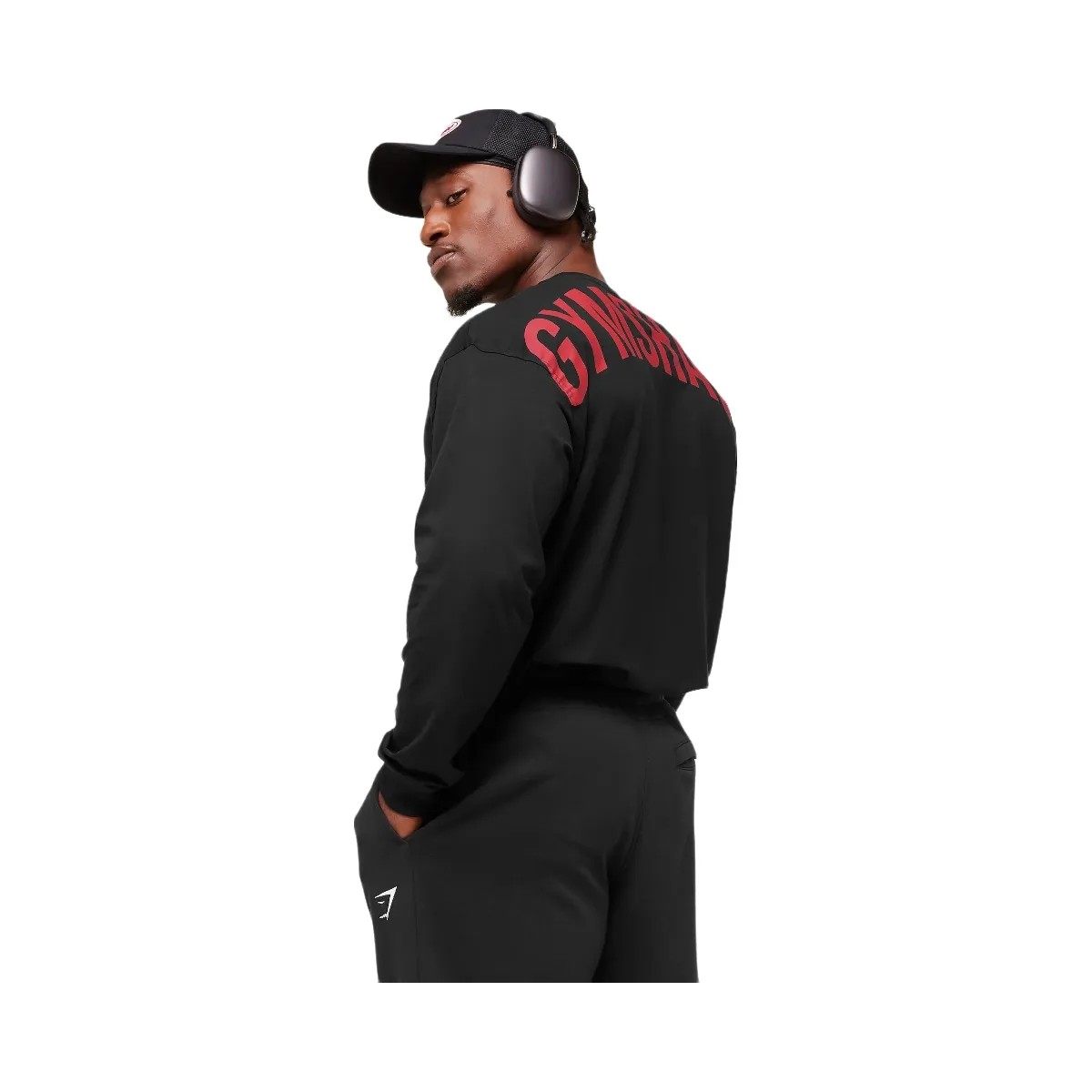 Gymshark Power Long Sleeve T-Shirt - Black/Conditioning Red - HypeFly India View 2
