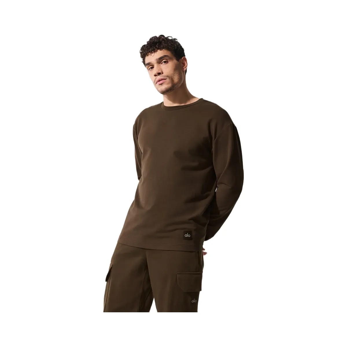 Alo Men's Double Take Long Sleeve Crew - Espresso - HypeFly India View 3