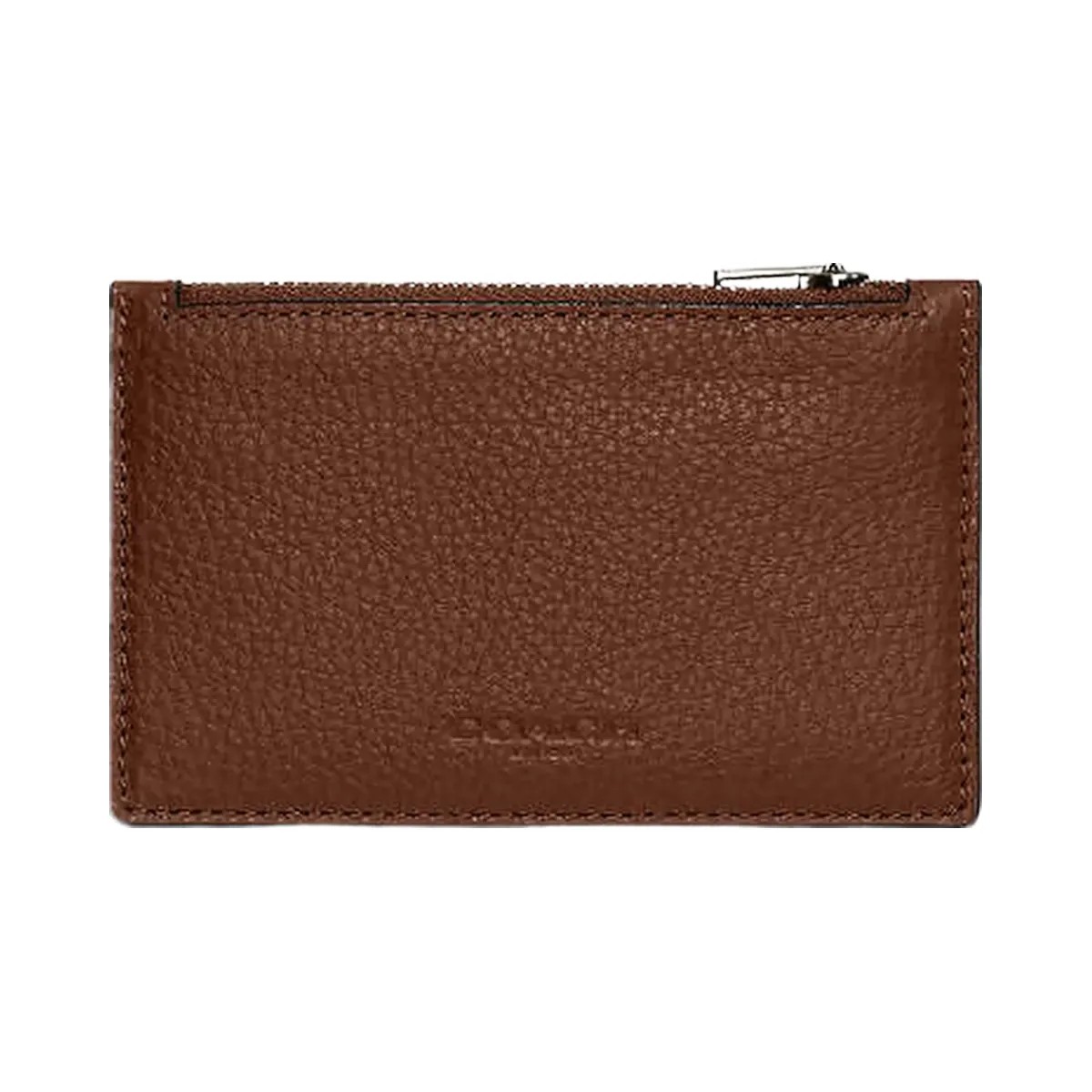 Coach Zip Card Case Pebbled Leather-Gunmetal-Saddle - HypeFly India View 1
