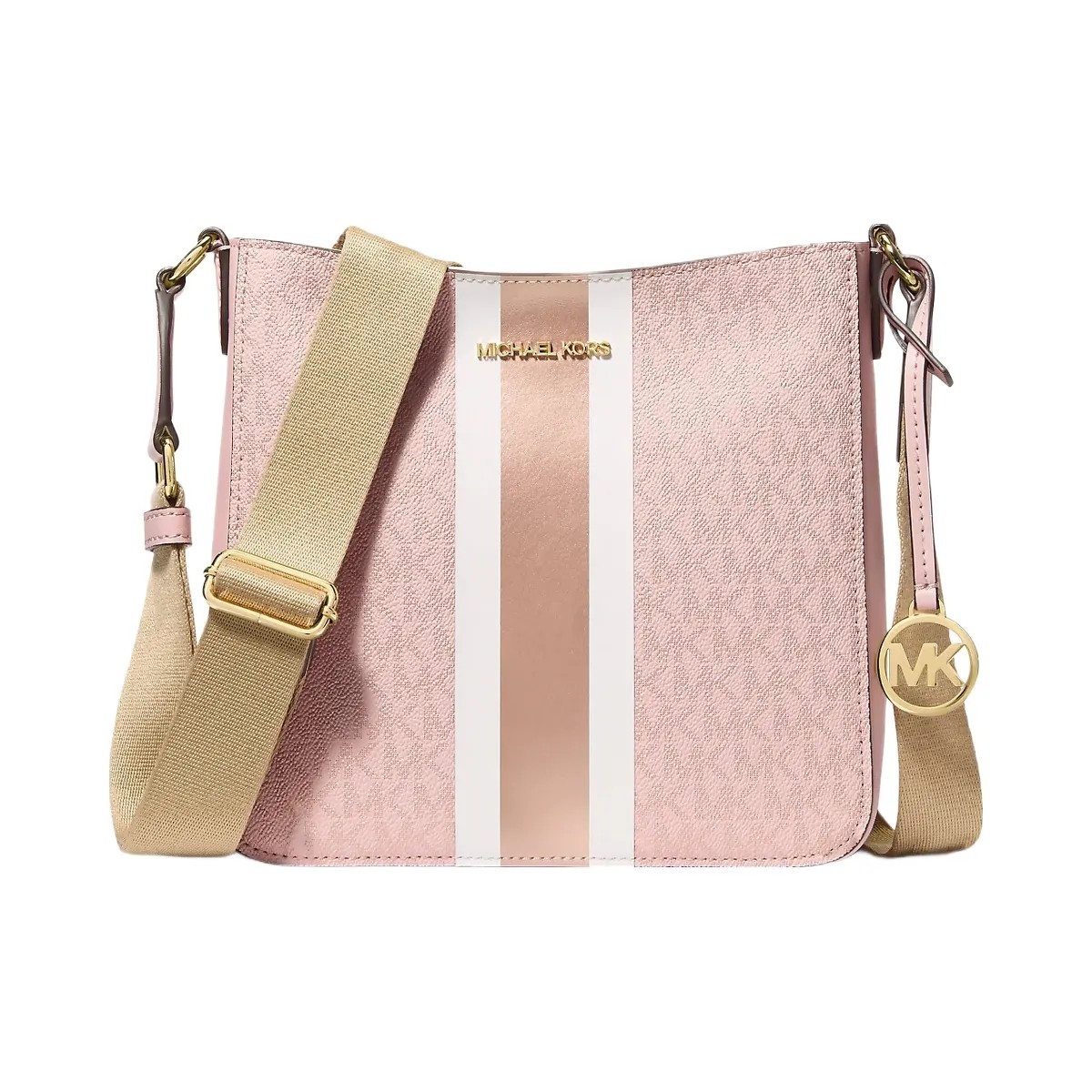 Michael Kors Jet Set Small Signature Logo Stripe Crossbody Bag Powder Blush - HypeFly India View 1