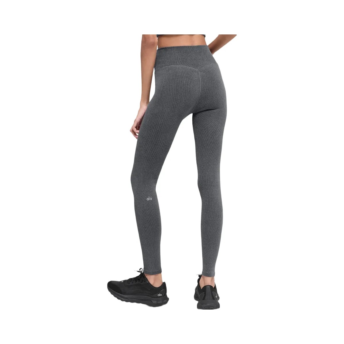 Alo Women's Seamless High-Waist Two Tone Rib Legging - Dark Misty Grey Heather - HypeFly India View 3