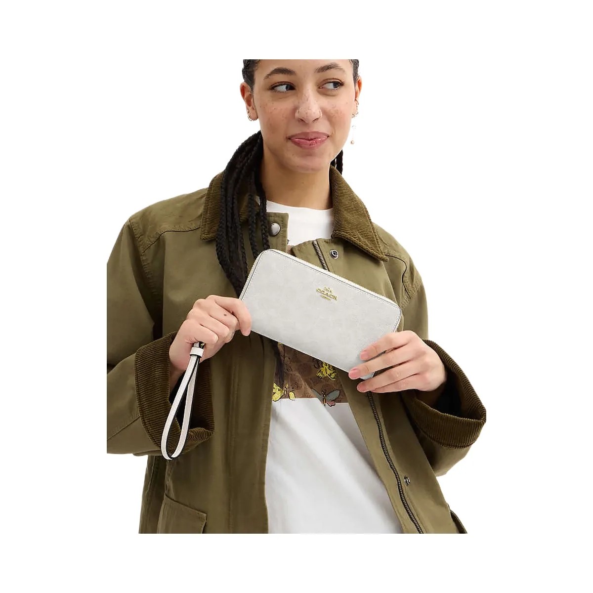 Coach Long Zip Around Wallet In Signature Canvas Signature Canvas-Gold-White-Chalk - HypeFly India View 1