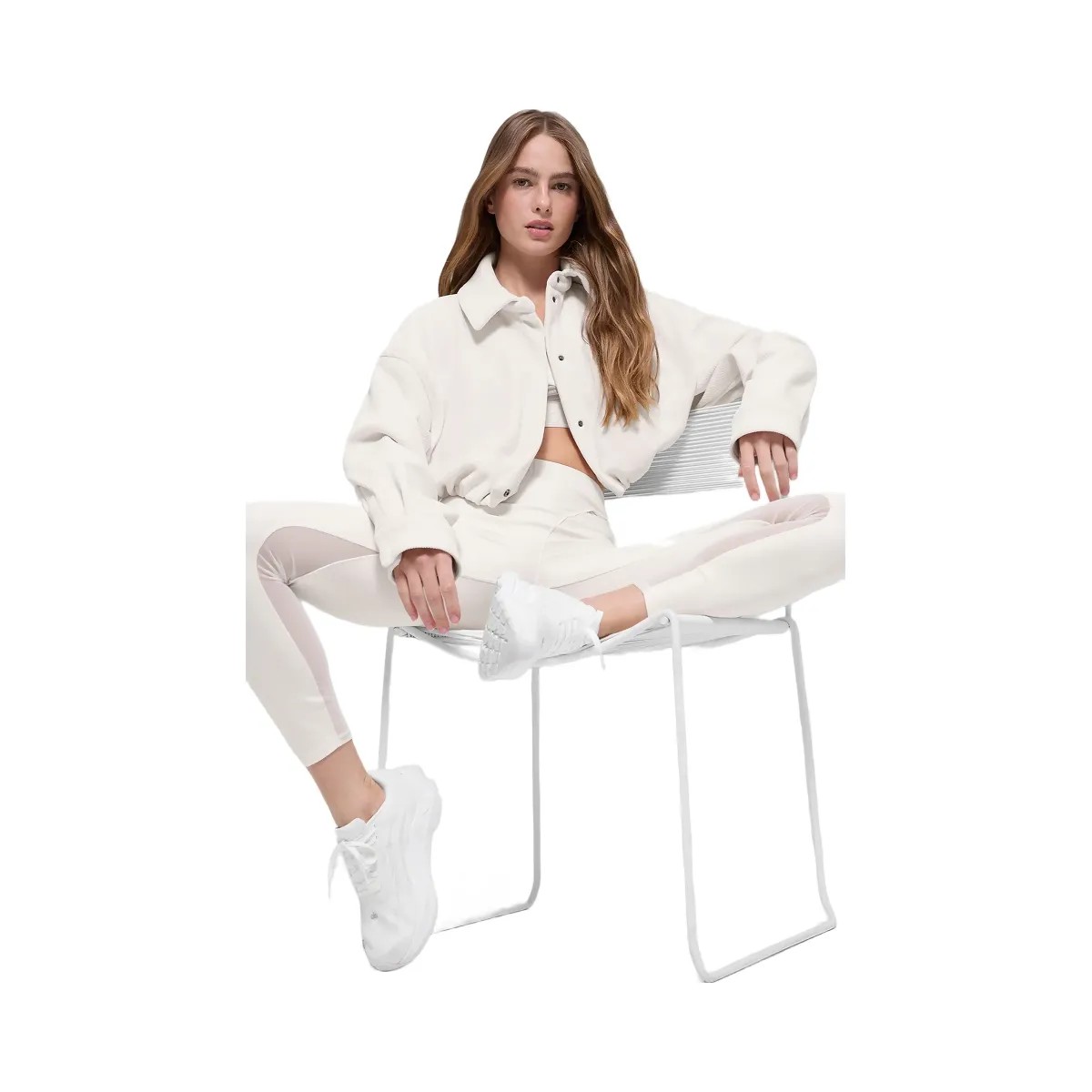 Alo Women's Ribbed Velour Cropped Mountain Side Jacket - Ivory - HypeFly India View 4