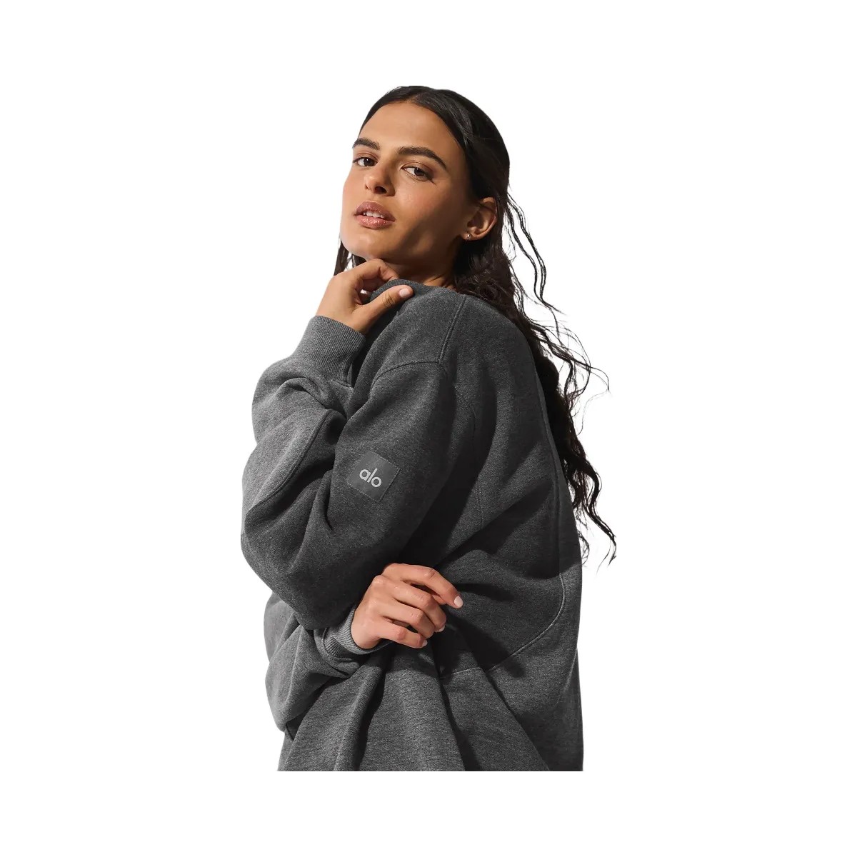 Alo Women's Make Waves Crew Neck Pullover - Dark Heather Grey Tonal - HypeFly India View 2