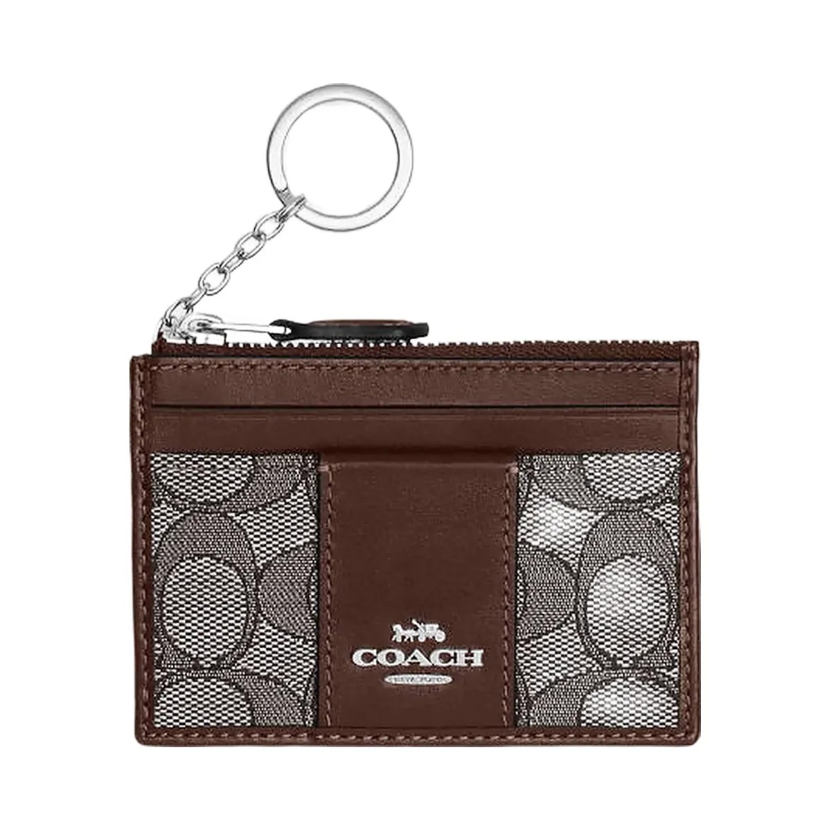 Coach Mini Id Skinny In Signature Jacquard Signature Jacquard-Silver-Oak-Maple - HypeFly India View 1