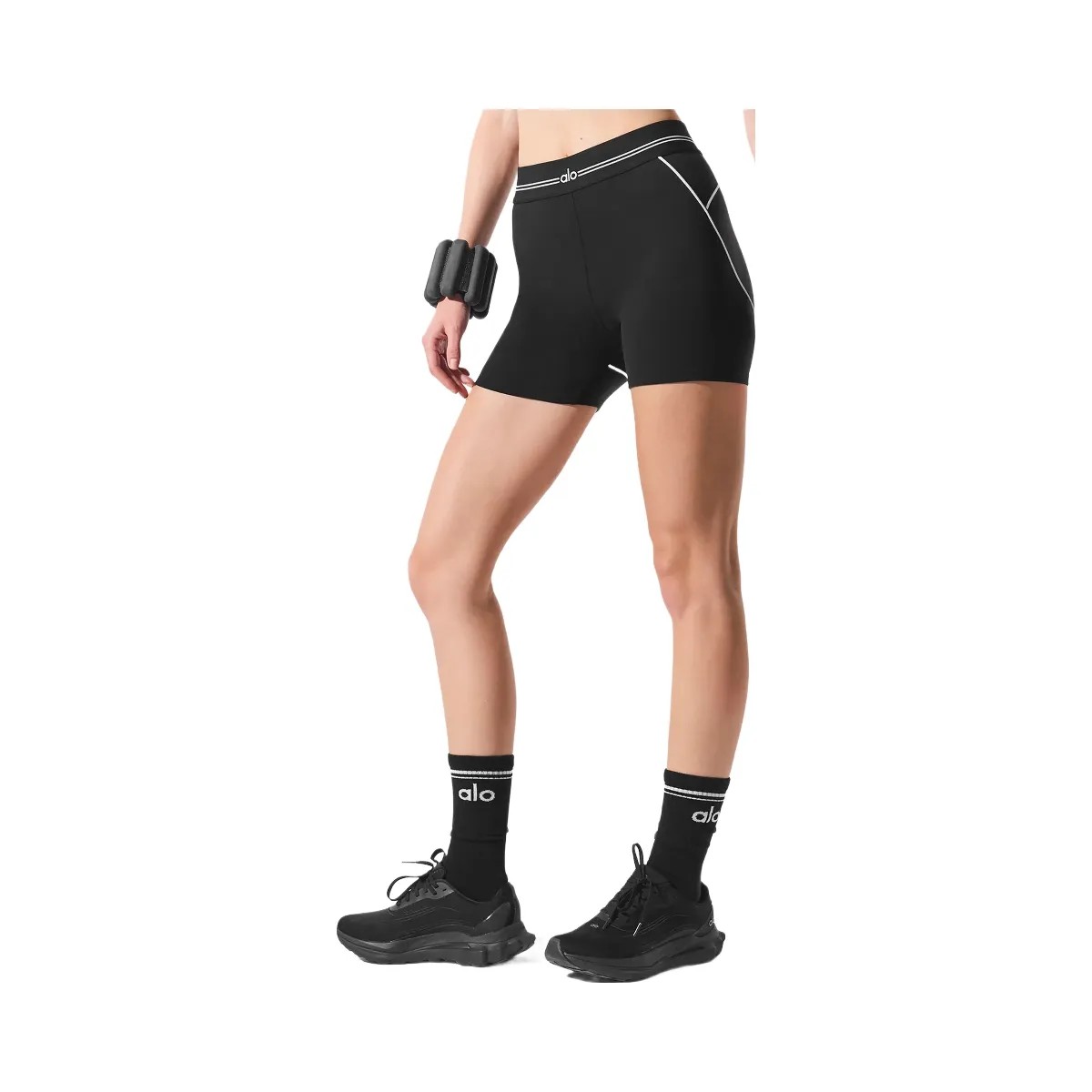 Alo Women's 4” Airbrush High-Waist Heart Throb Short - Black/White - HypeFly India View 5