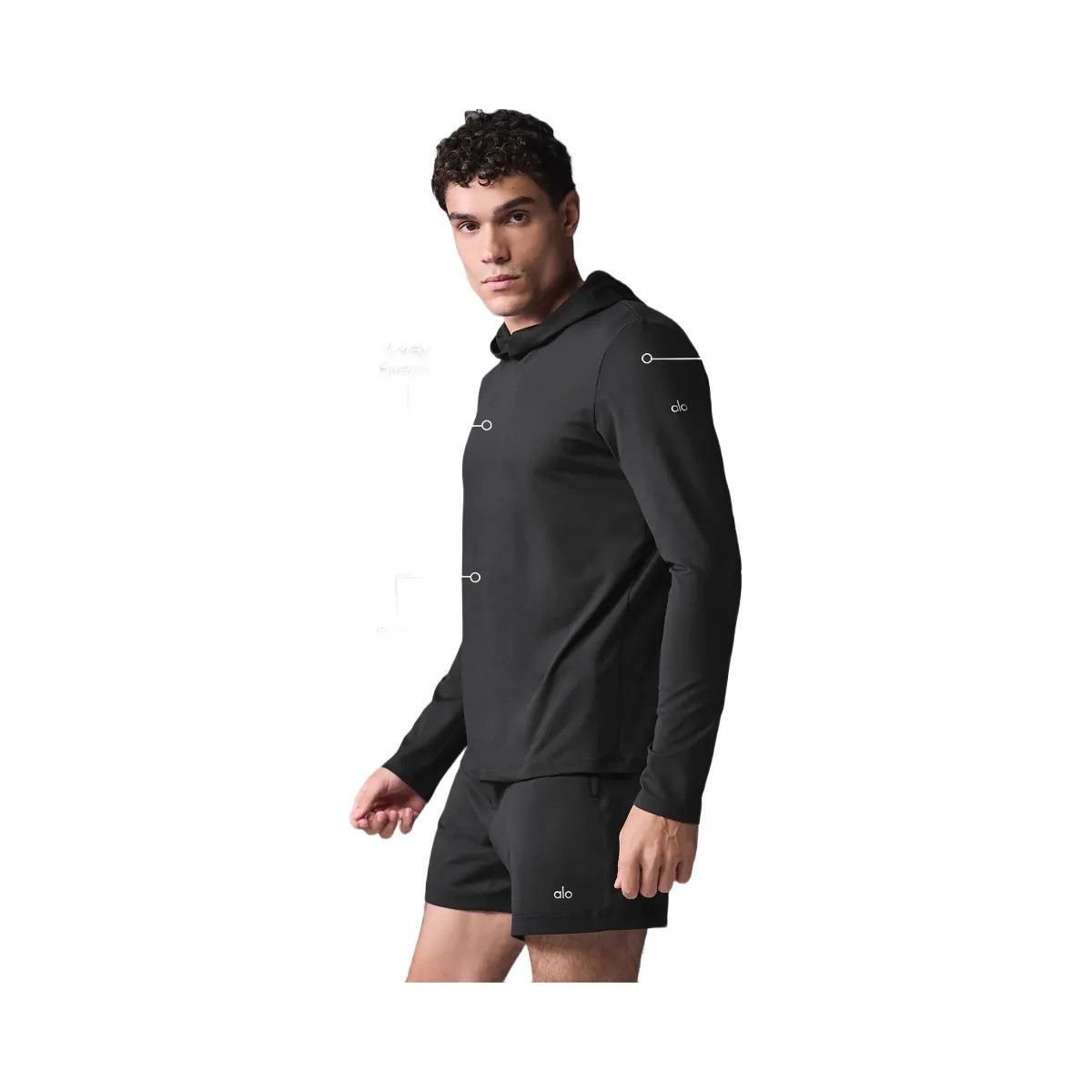 Alo Men's Conquer Reform Long Sleeve With Hood - Black - HypeFly India View 2