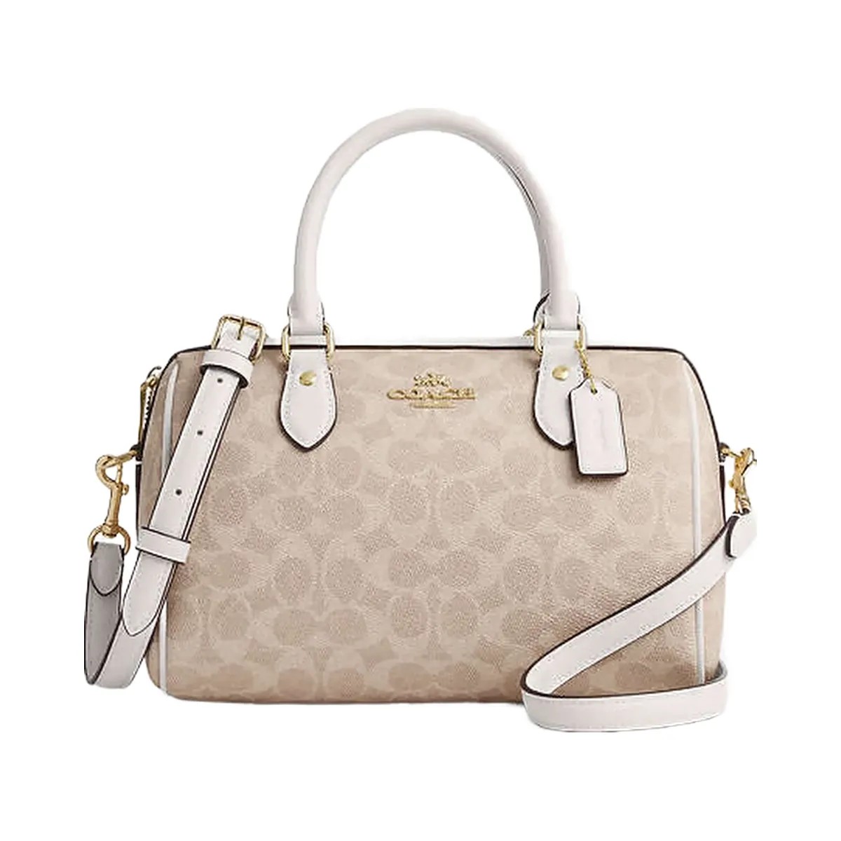 Coach Rowan Satchel Bag In Signature Canvas Signature Canvas-Gold-Sand-Chalk - HypeFly India View 1