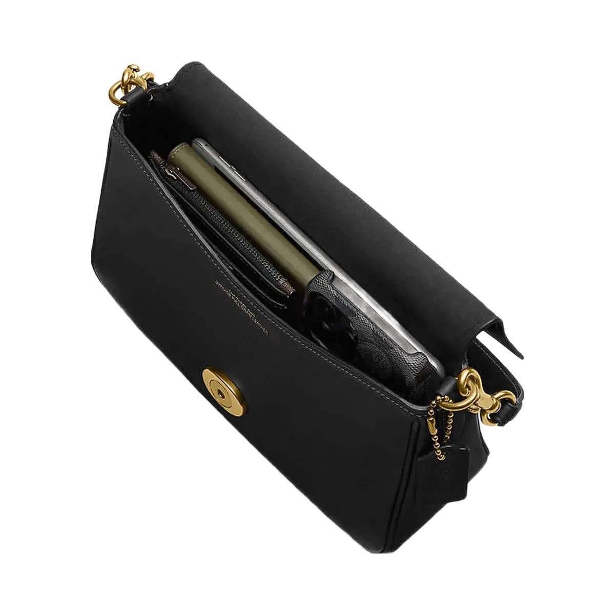 Coach Soft Tabby Shoulder Bag Smooth Leather-Brass-Black - HypeFly India View 3