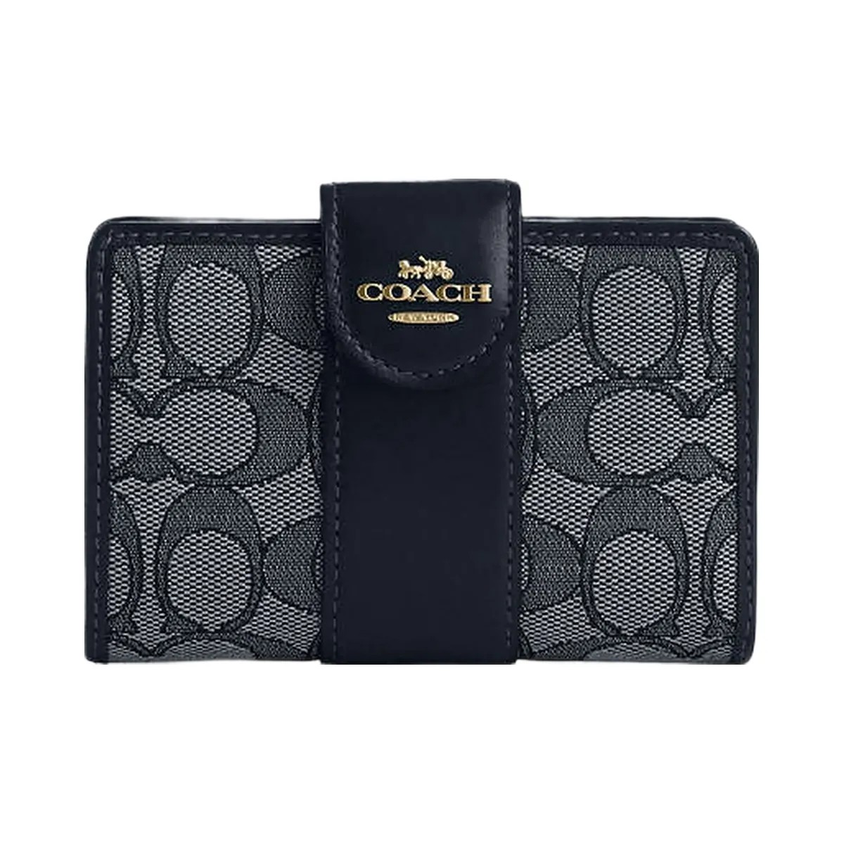 Coach Medium Corner Zip Wallet In Signature Jacquard Signature Jacquard-Gold-Navy-Midnight Navy - HypeFly India View 1