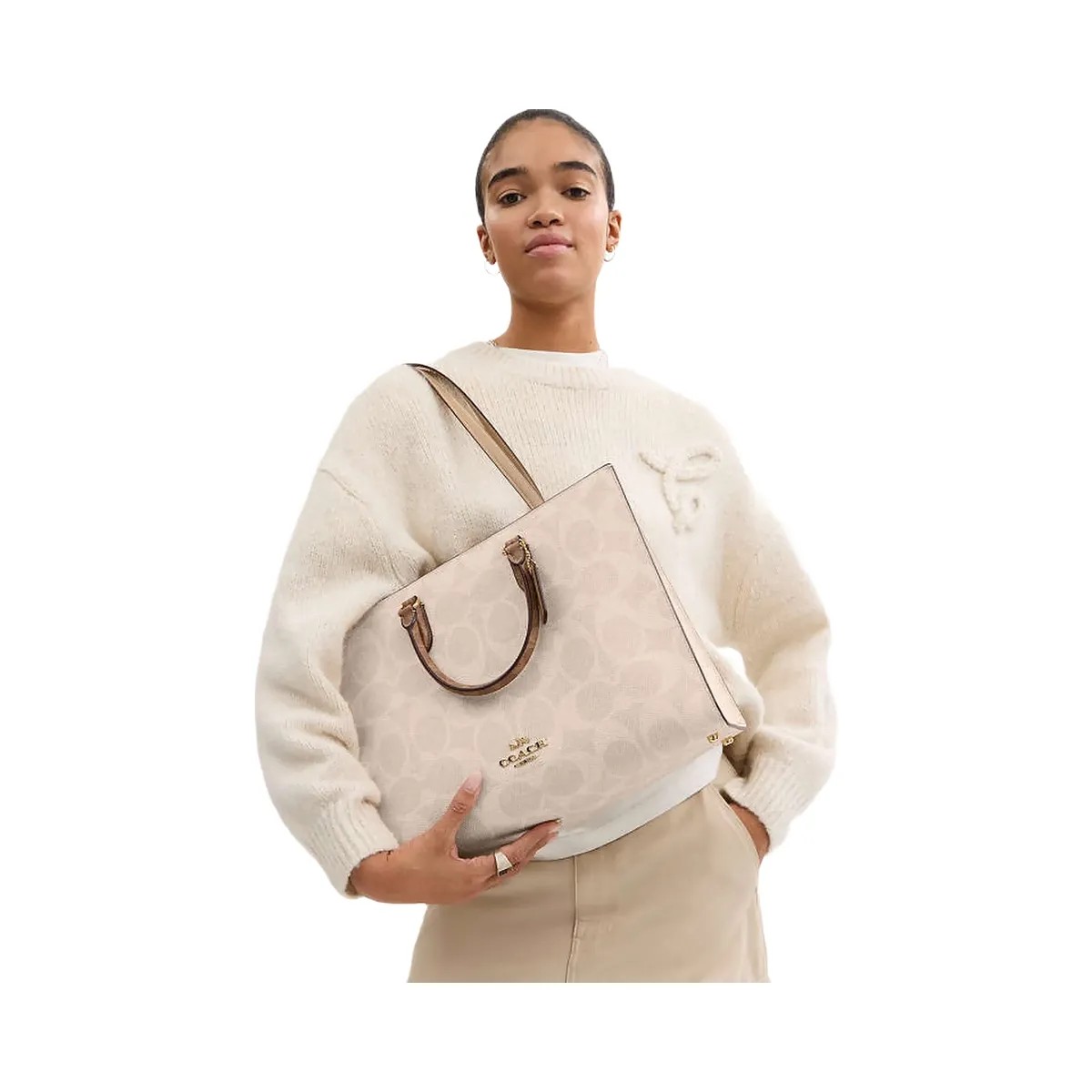 Coach Maggie Tote Bag In Blocked Signature Canvas Signature Canvas-Gold-Sand-Tan - HypeFly India View 2