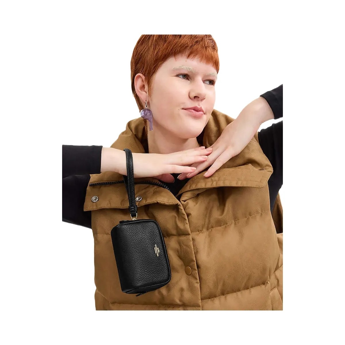 Coach Pouch Wristlet Pebbled Leather-Gold-Black - HypeFly India View 2