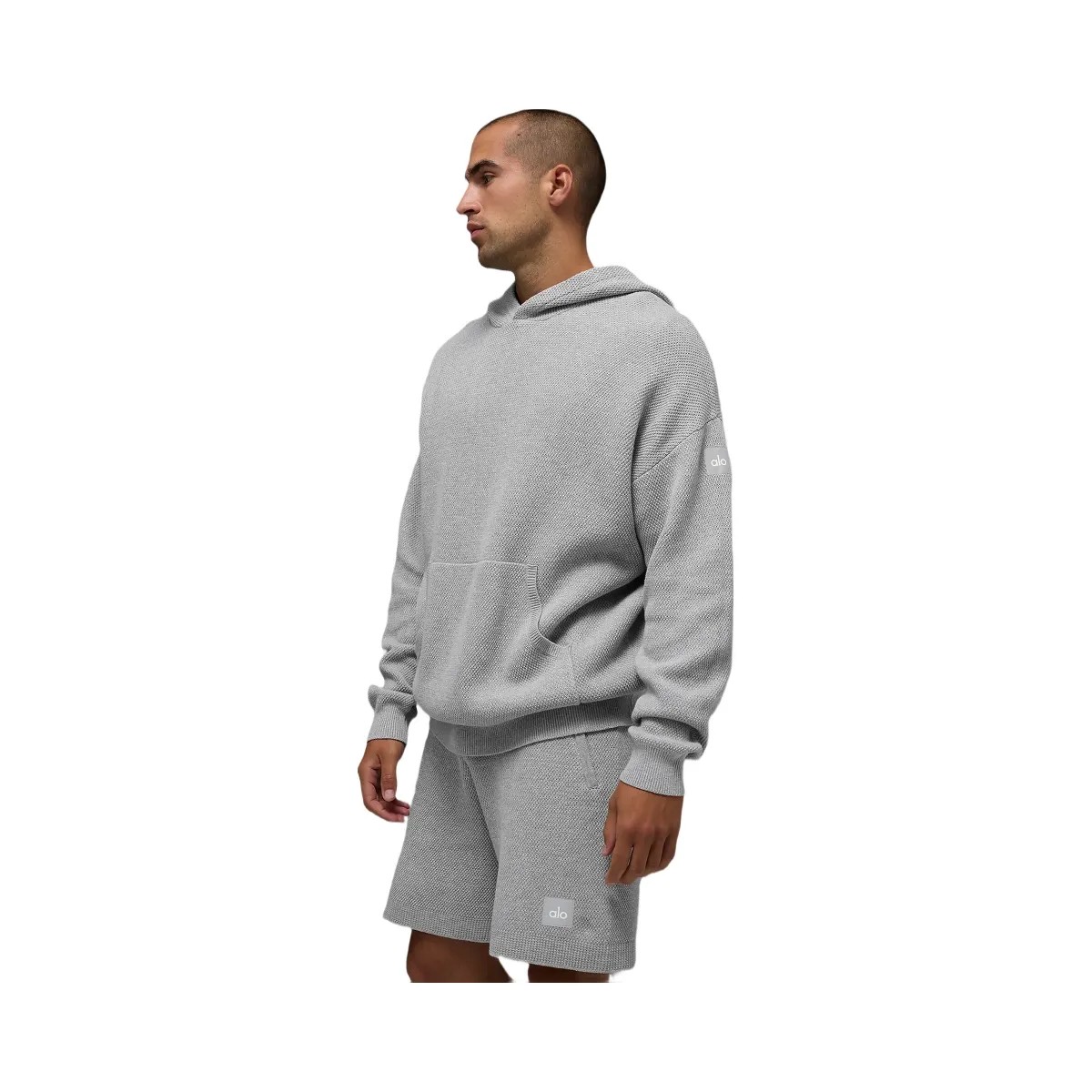 Alo Men's Sports Club Sweater Knit Hoodie - Athletic Heather Grey - HypeFly India View 5