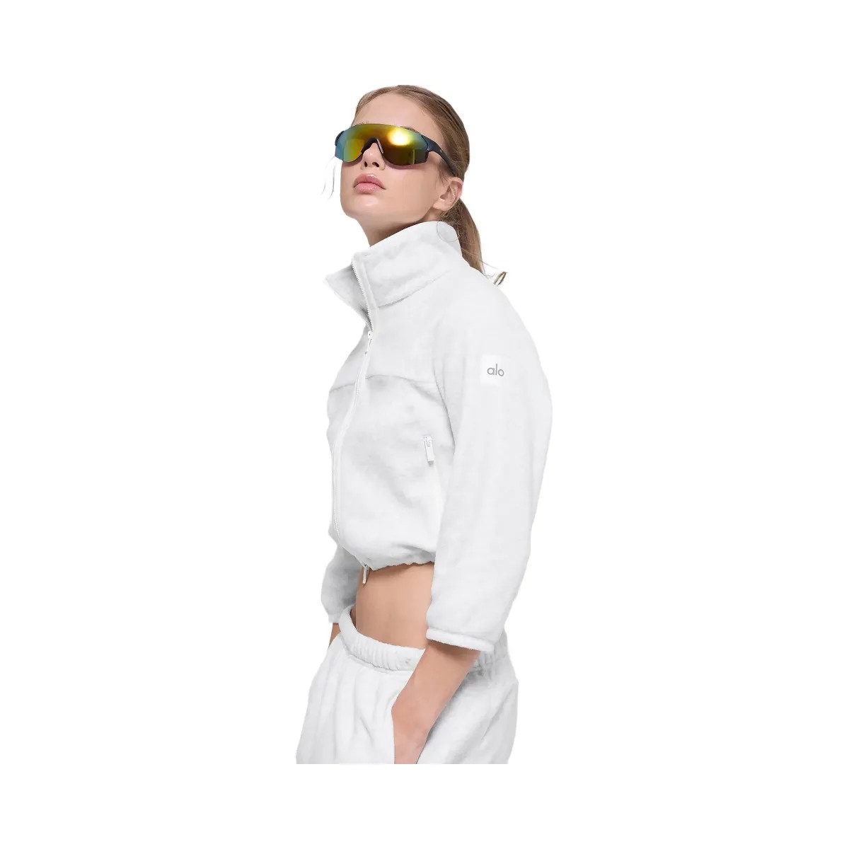 Alo Women's Polar Fleece Retreat Cropped Jacket - White Heather Grey - HypeFly India View 2