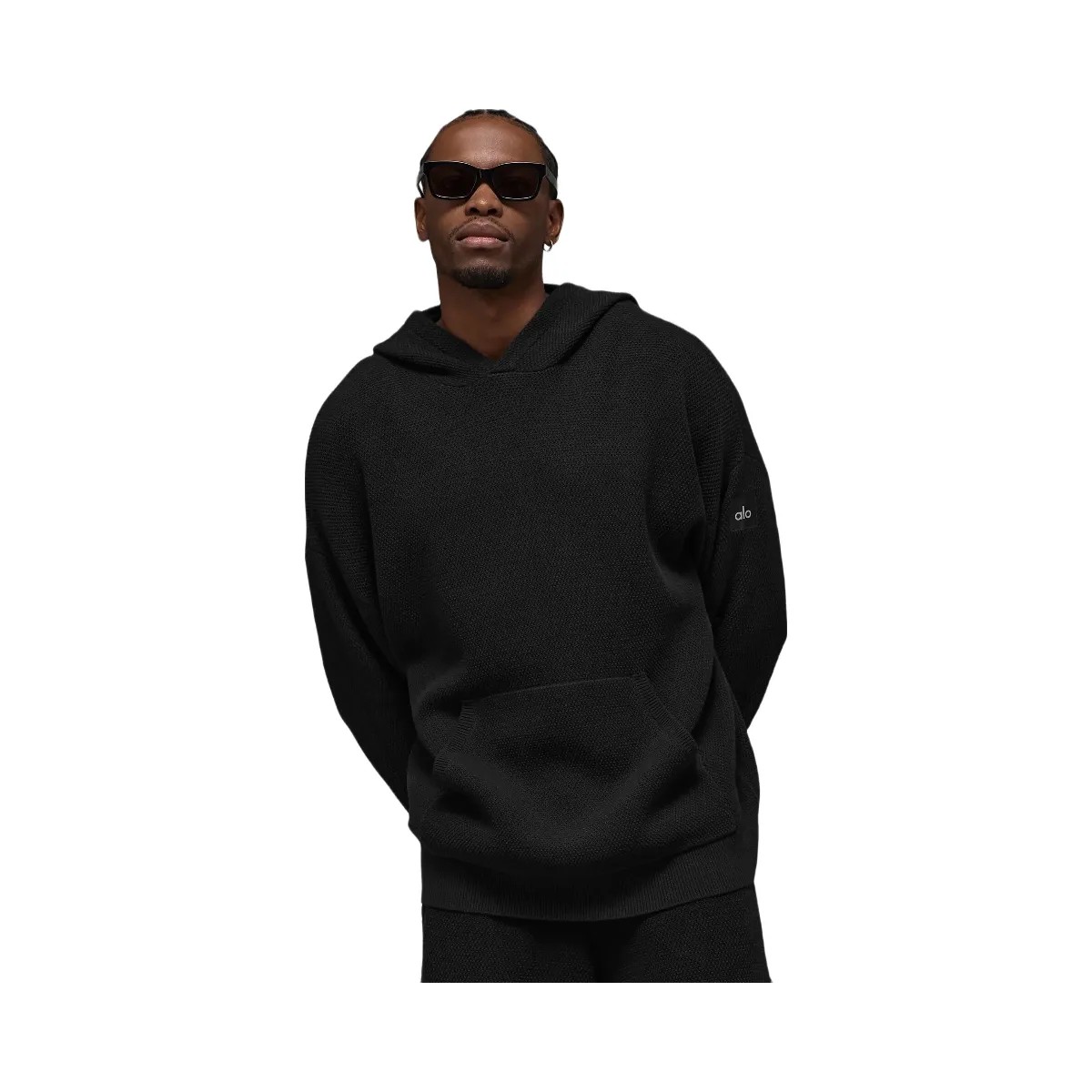 Alo Men's Sports Club Sweater Knit Hoodie - Black - HypeFly India View 1