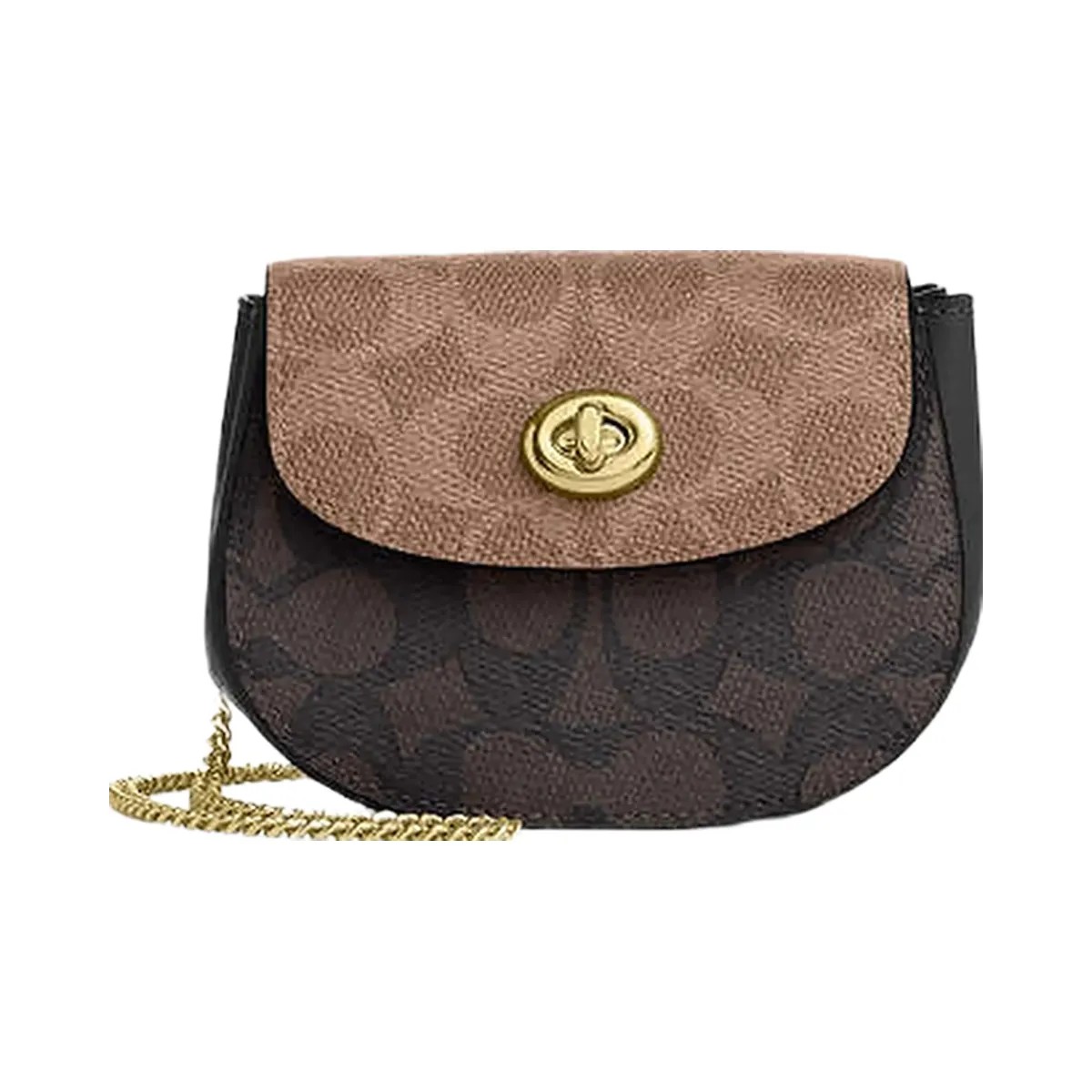 Coach Turnlock Card Case In Blocked Signature Canvas Signature Canvas-Gold-Walnut-Tan - HypeFly India View 1