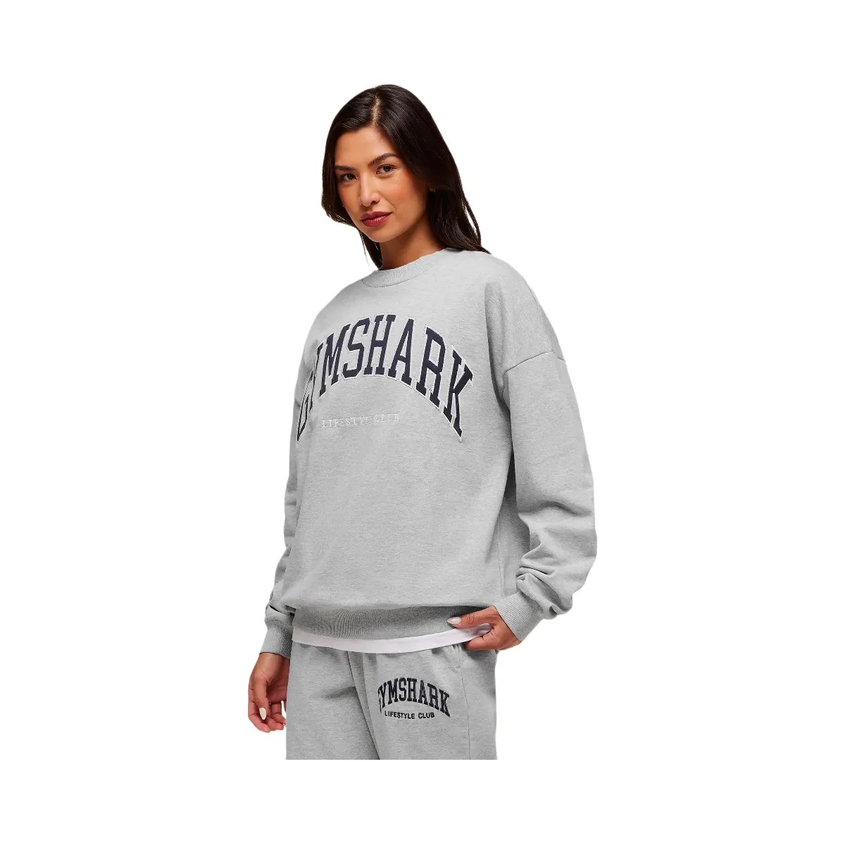 Gymshark Collegiate Graphic Crew Neck Pullover - Light Grey Core Marl - HypeFly India View 3
