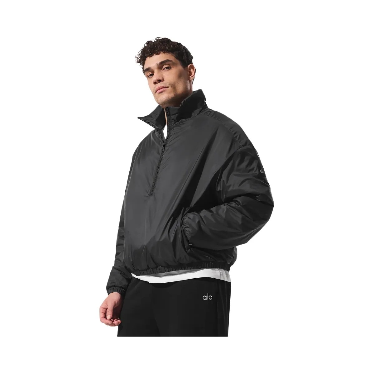 Alo Men's Latitude Light Weight 1/2 Zip Pullover Jacket - Black - HypeFly India View 1