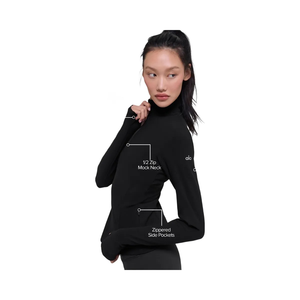 Alo Women's Alosoft 1/2 Zip Rapid Pullover - Black - HypeFly India View 2
