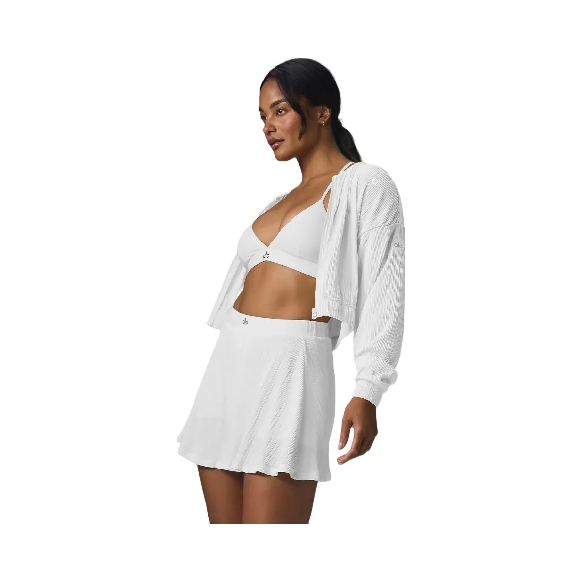Alo Women's Cropped Micro Plisse Jacket - White - HypeFly India View 2