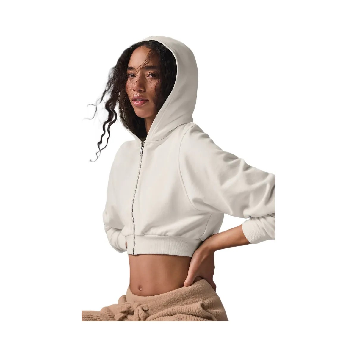 Alo Women's Sweet Escape Zip Up Hoodie - Ivory - HypeFly India View 2