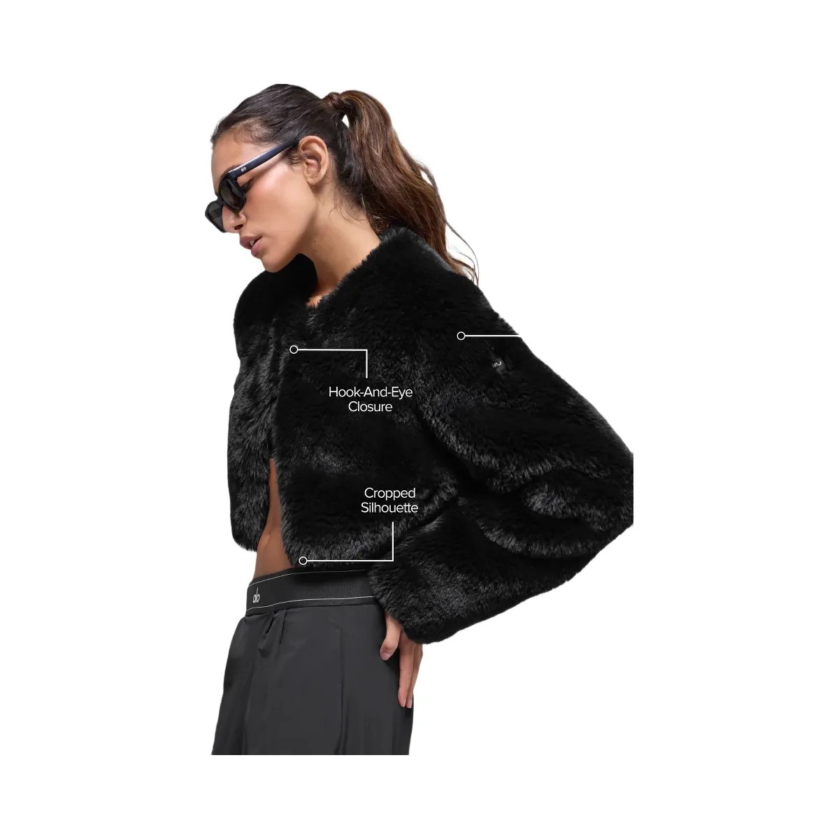 Alo Women's Faux Fur Chic Cropped Jacket - Black - HypeFly India View 2