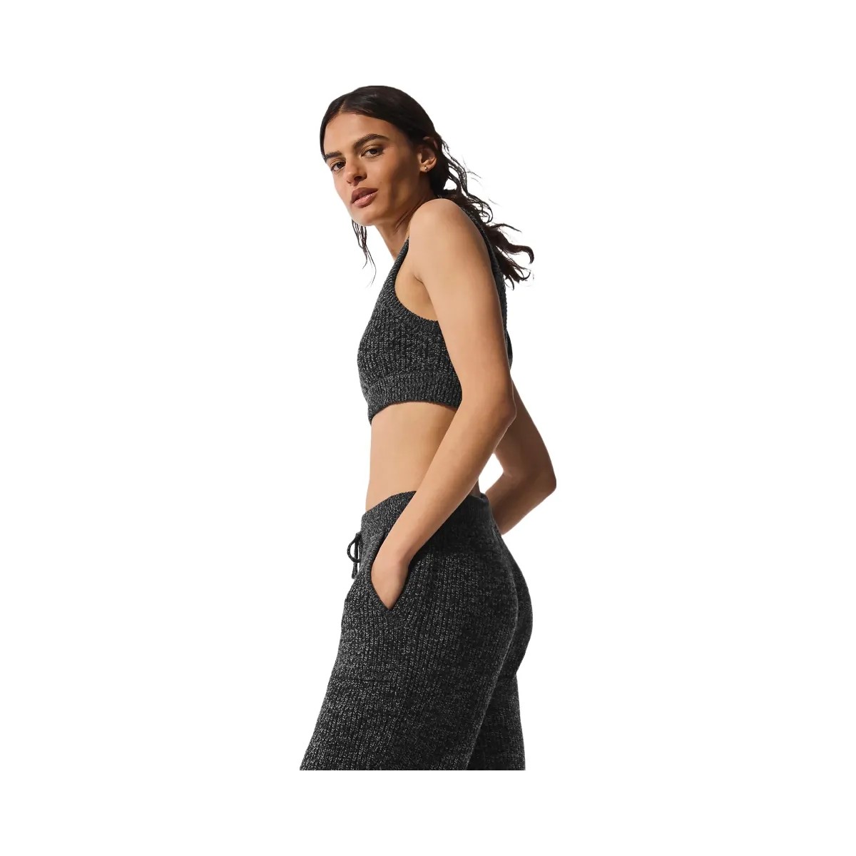 Alo Women's Marl Sweater Bra - Black Marl - HypeFly India View 4