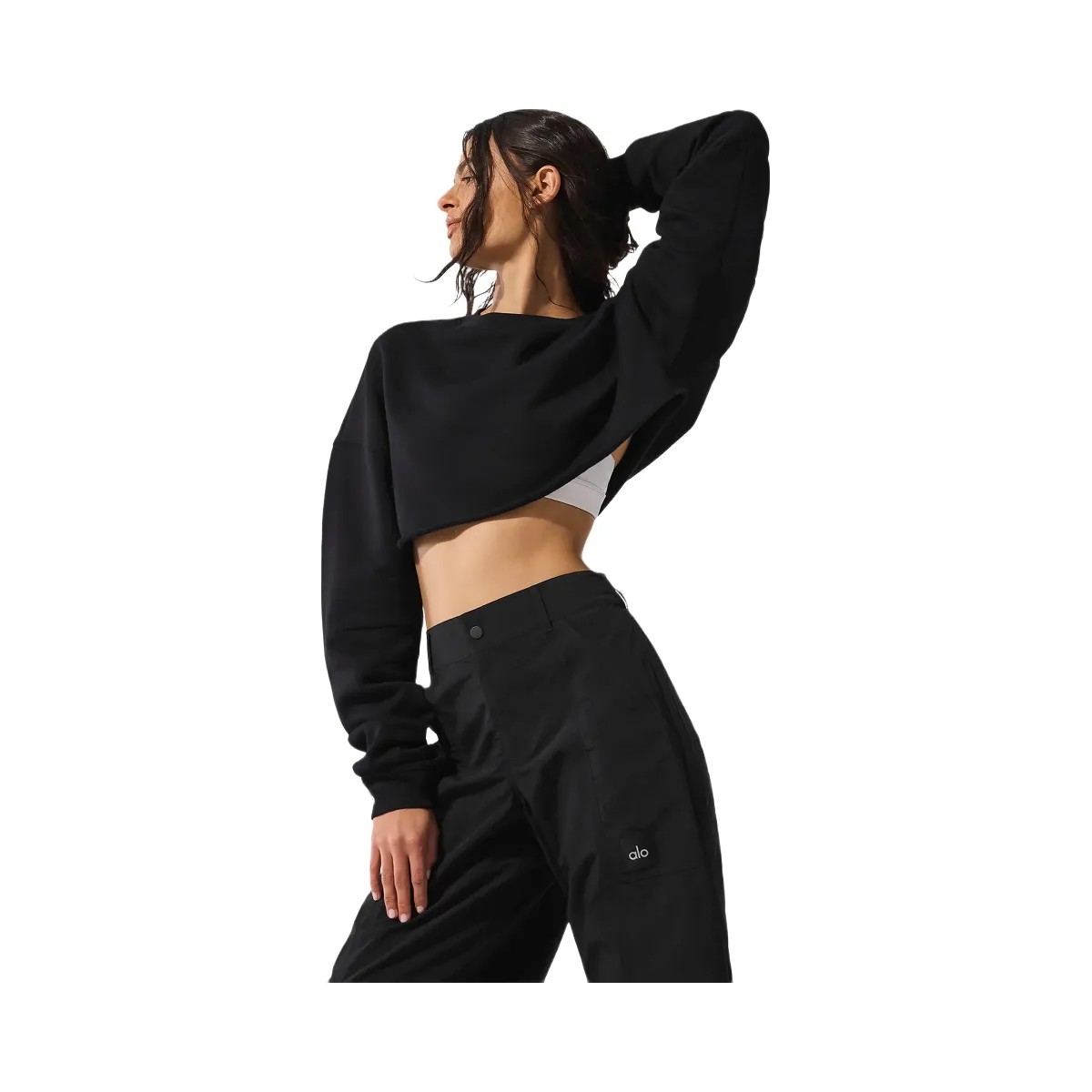Alo Women's Extreme Cropped Pullover - Black - HypeFly India View 2