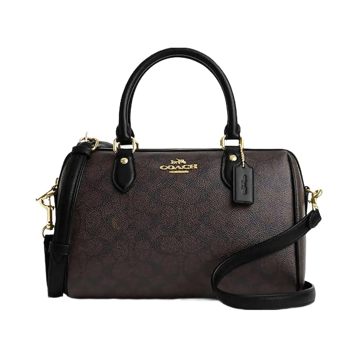 Coach Rowan Satchel Bag In Signature Canvas Signature Canvas-Gold-Walnut-Black - HypeFly India View 1