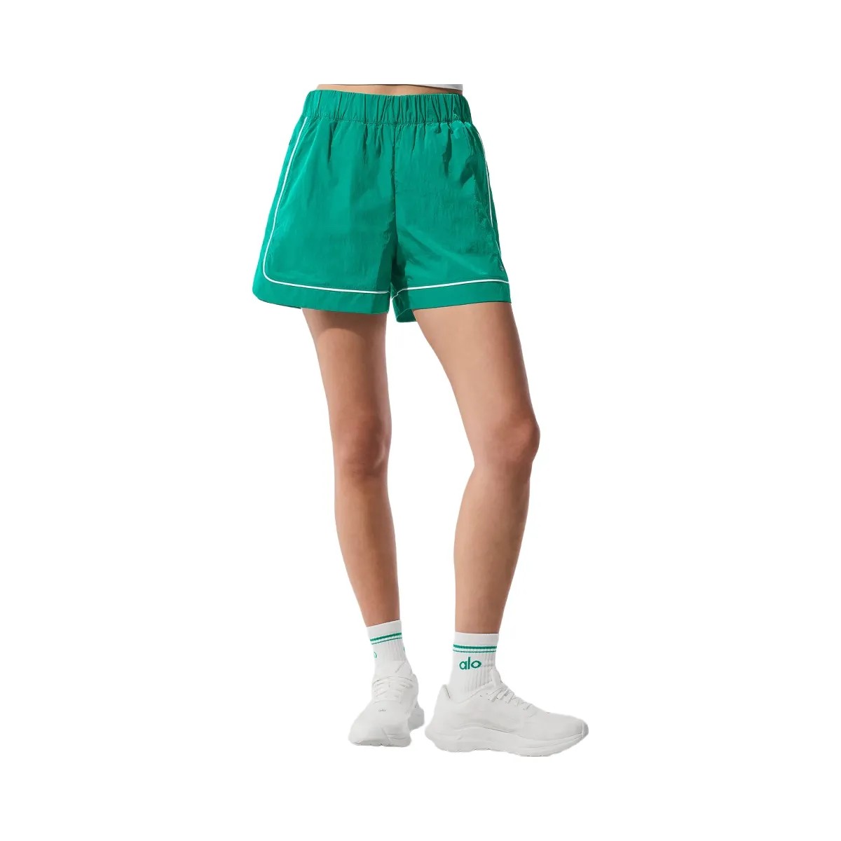 Alo Women's Motivate Track Short - Spruce Green/White - HypeFly India View 5