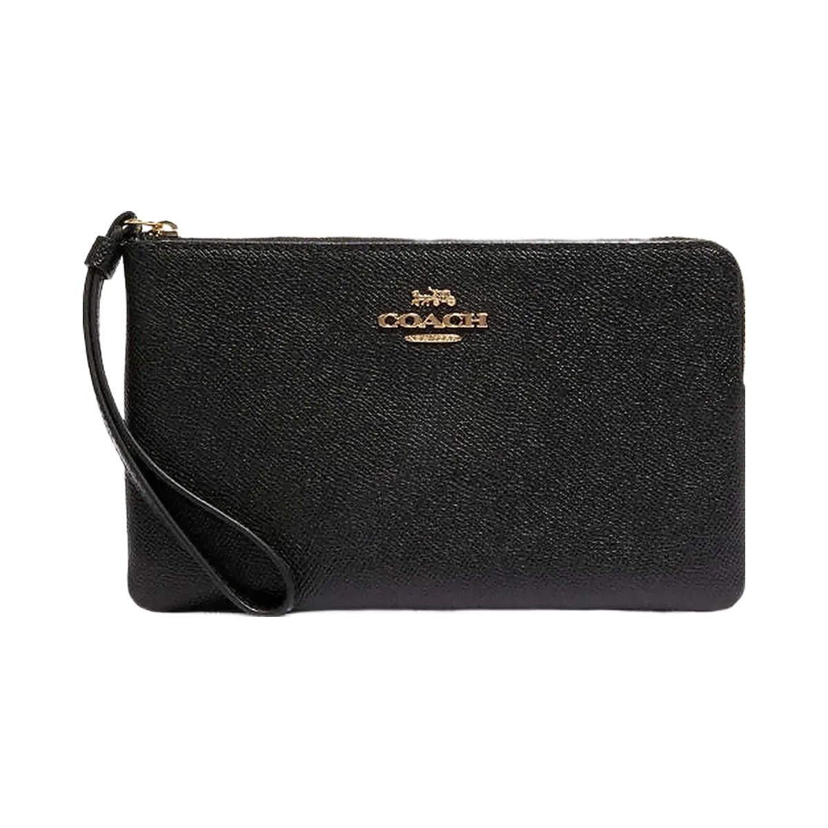 Coach Large Corner Zip Wristlet Crossgrain Leather-Gold-Black - HypeFly India View 1