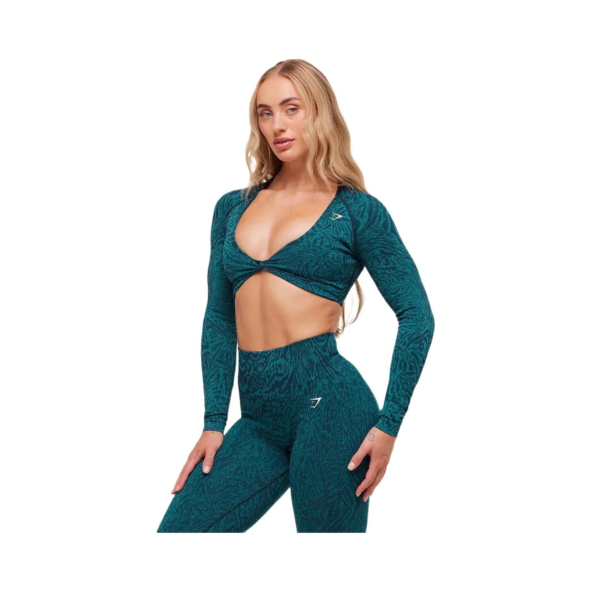 Gymshark Adapt Animal Long Sleeve Crop Top - Navy/Brand Blue - HypeFly India View 3