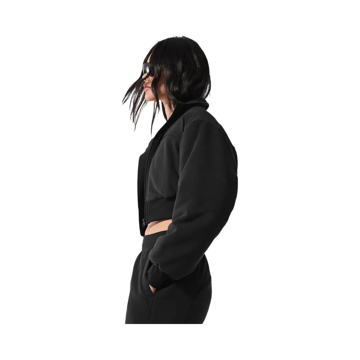 Alo Women's Polar Fleece Cropped Wintry Mix Jacket - Black - HypeFly India View 3