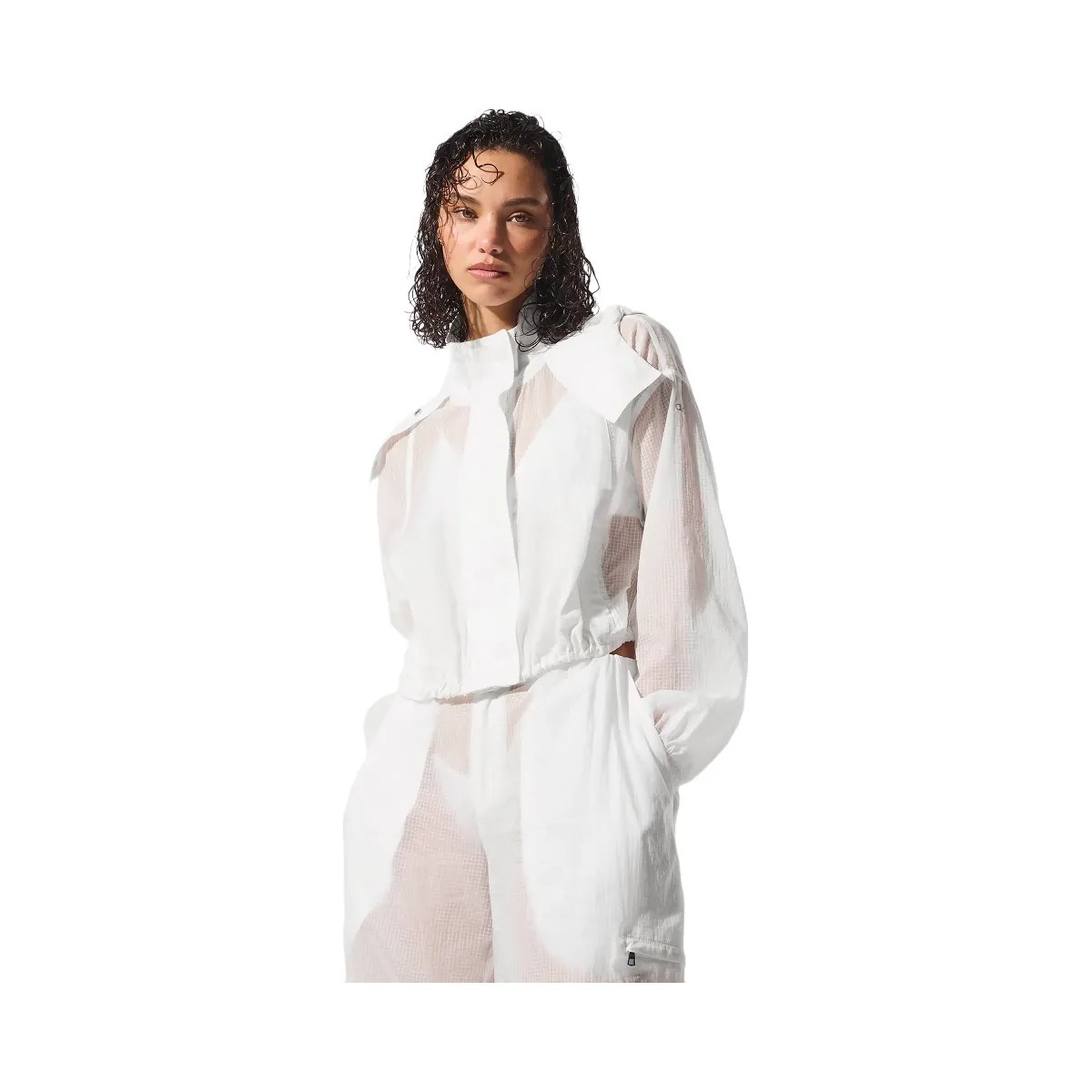 Alo Women's Cropped Game Time Full Zip Jacket - White - HypeFly India View 4