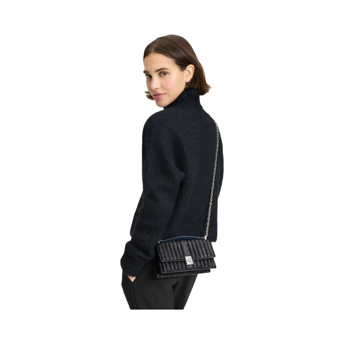 Kate Spade Deco Quilted Glitter Suede Mini Flap Chain Crossbody Navy Multi - HypeFly India View 4
