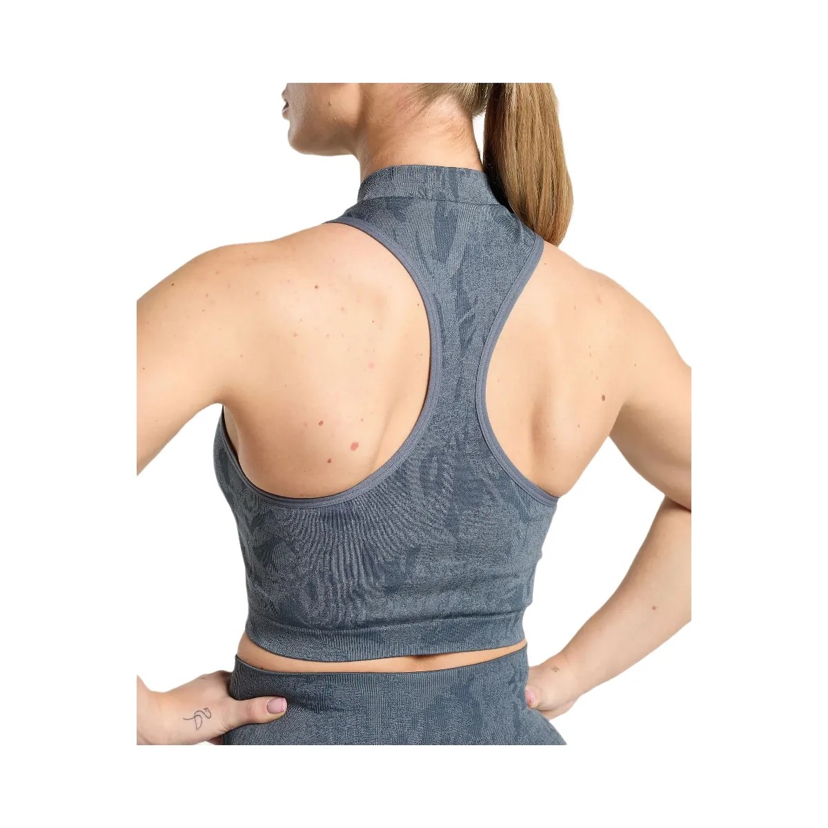 Gymshark Adapt Camo Seamless Zip Up Crop Top - Titanium Blue/Denim Grey - HypeFly India View 6