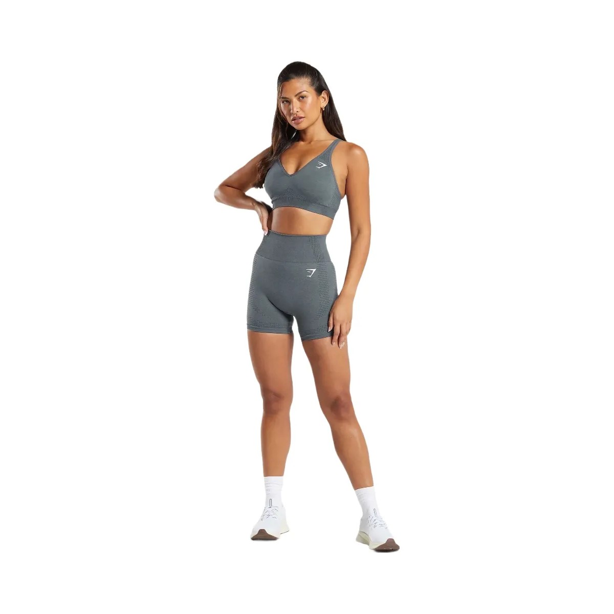 Gymshark Vital V Neck Sports Bra - Strong Grey Marl - HypeFly India View 3