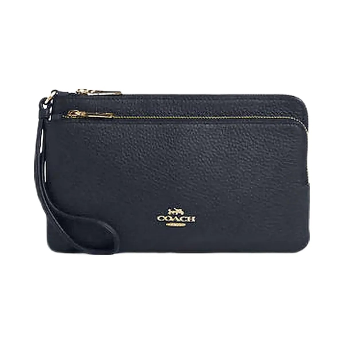 Coach Double Zip Wallet Pebbled Leather-Gold-Midnight - HypeFly India View 1