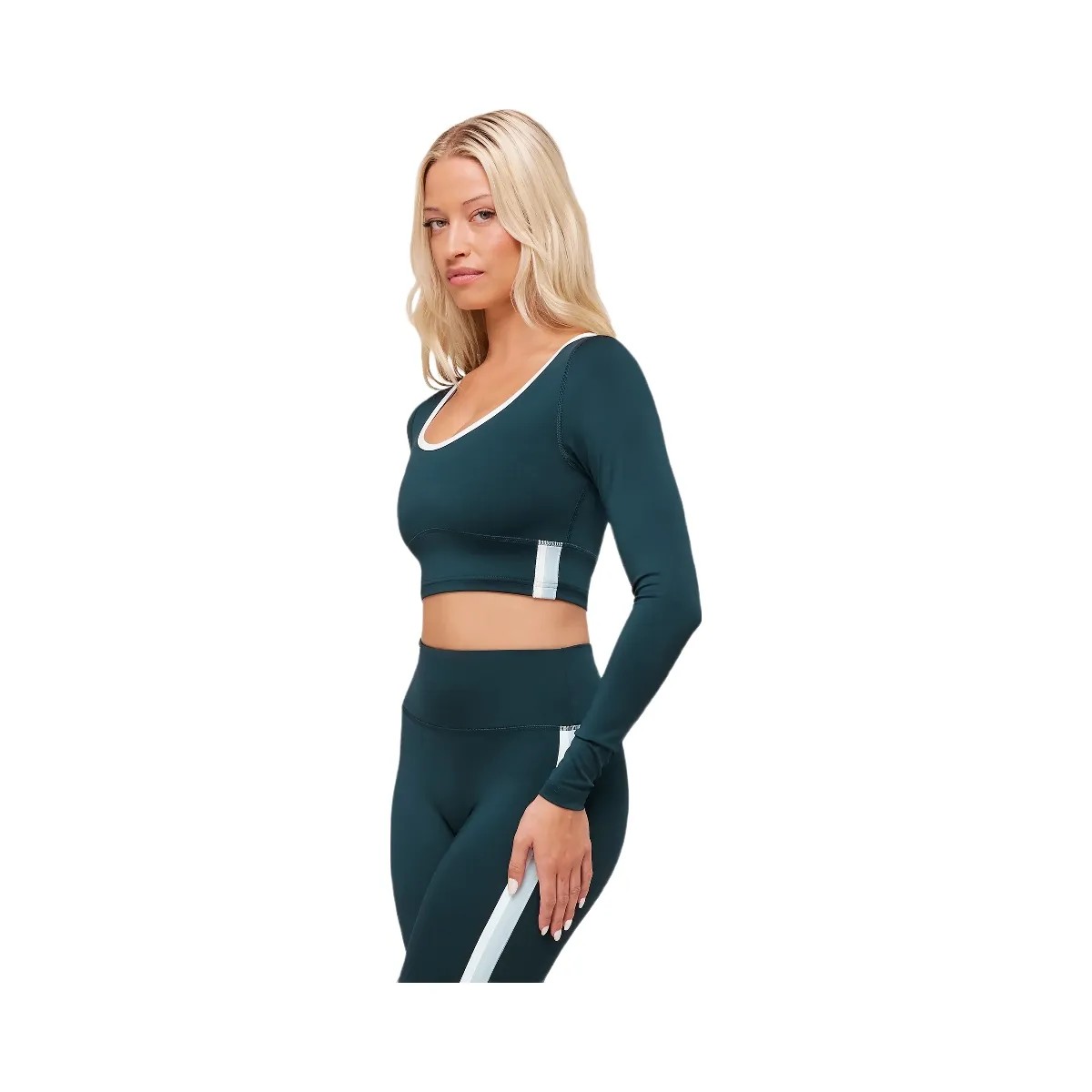 Gymshark Piping Long Sleeve Crop Top - Deep Petrol Blue/Smoke Blue/Soft White - HypeFly India View 3