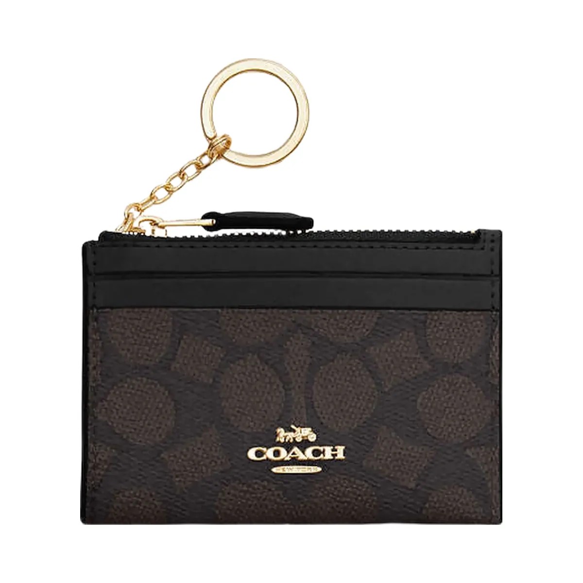 Coach Mini Skinny Id Case In Signature Canvas Signature Canvas-Gold-Walnut-Black - HypeFly India View 1