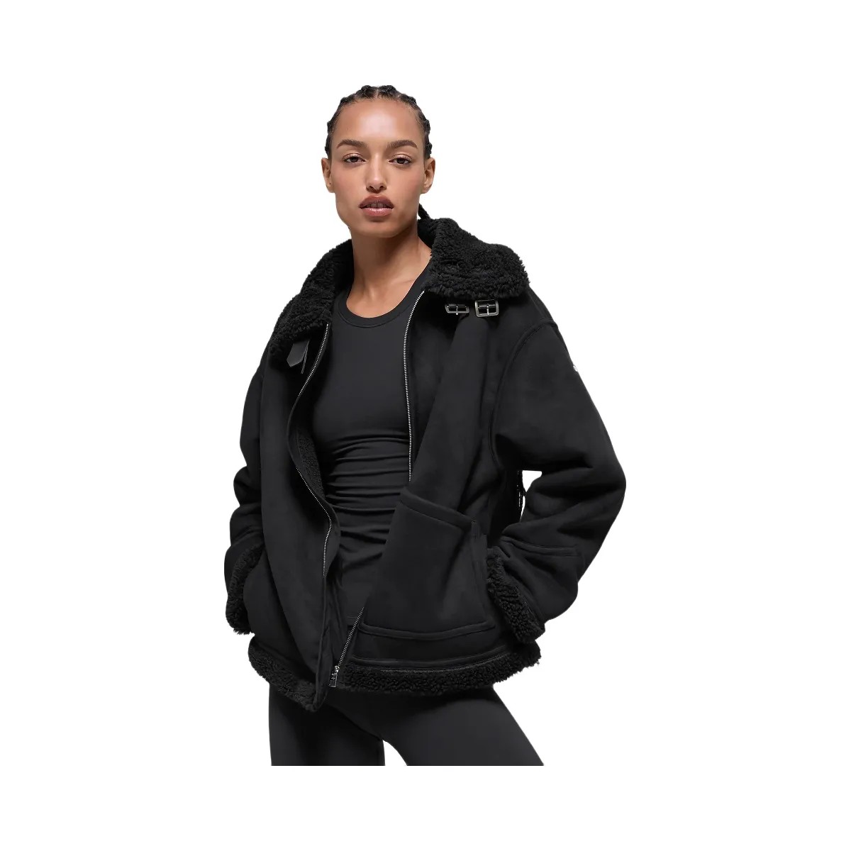 Alo Women's Faux Shearling Grand Jacket - Black - HypeFly India View 1