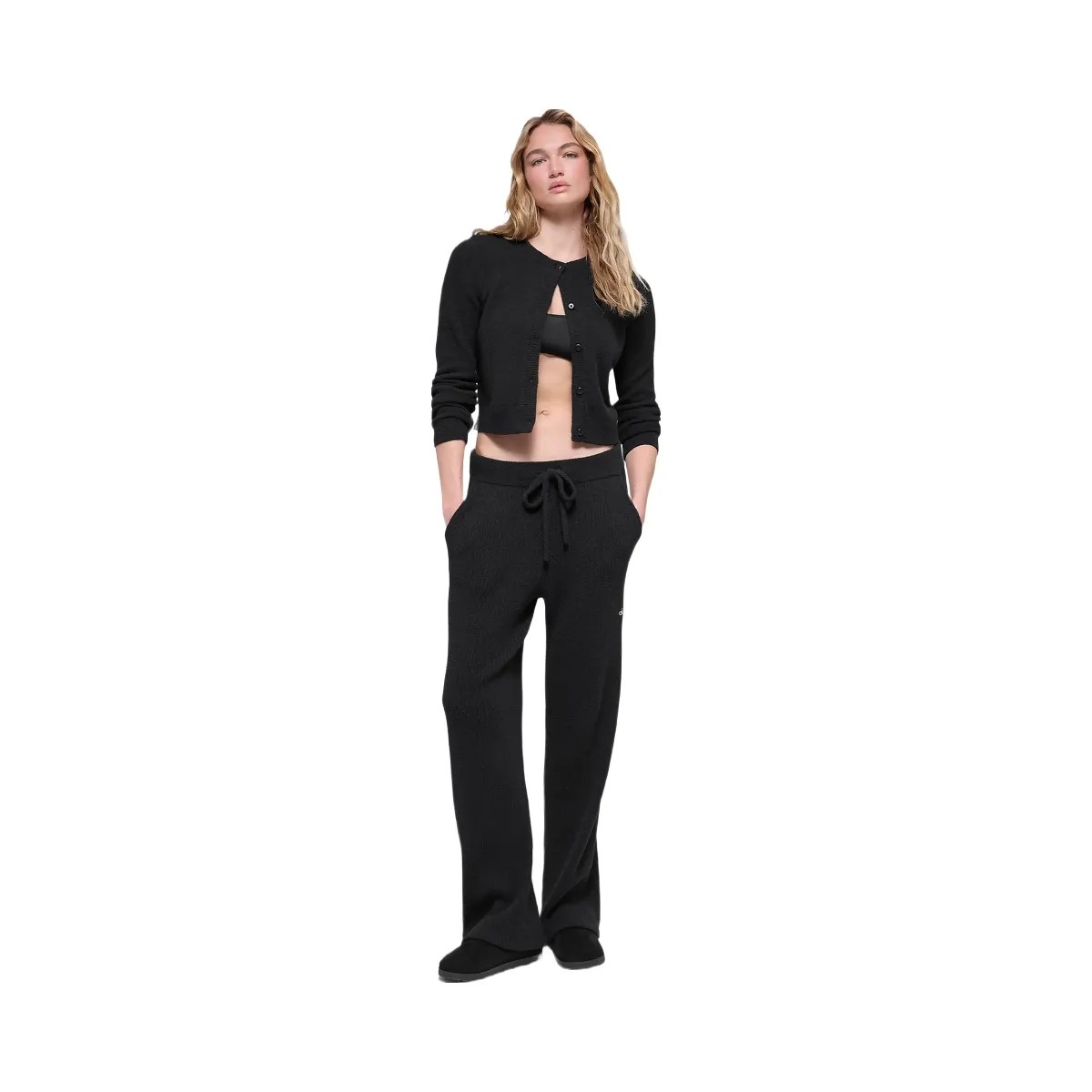 Alo Women's Snuggle Up Sweater High-Waist Wide Leg Pant - Black - HypeFly India View 1
