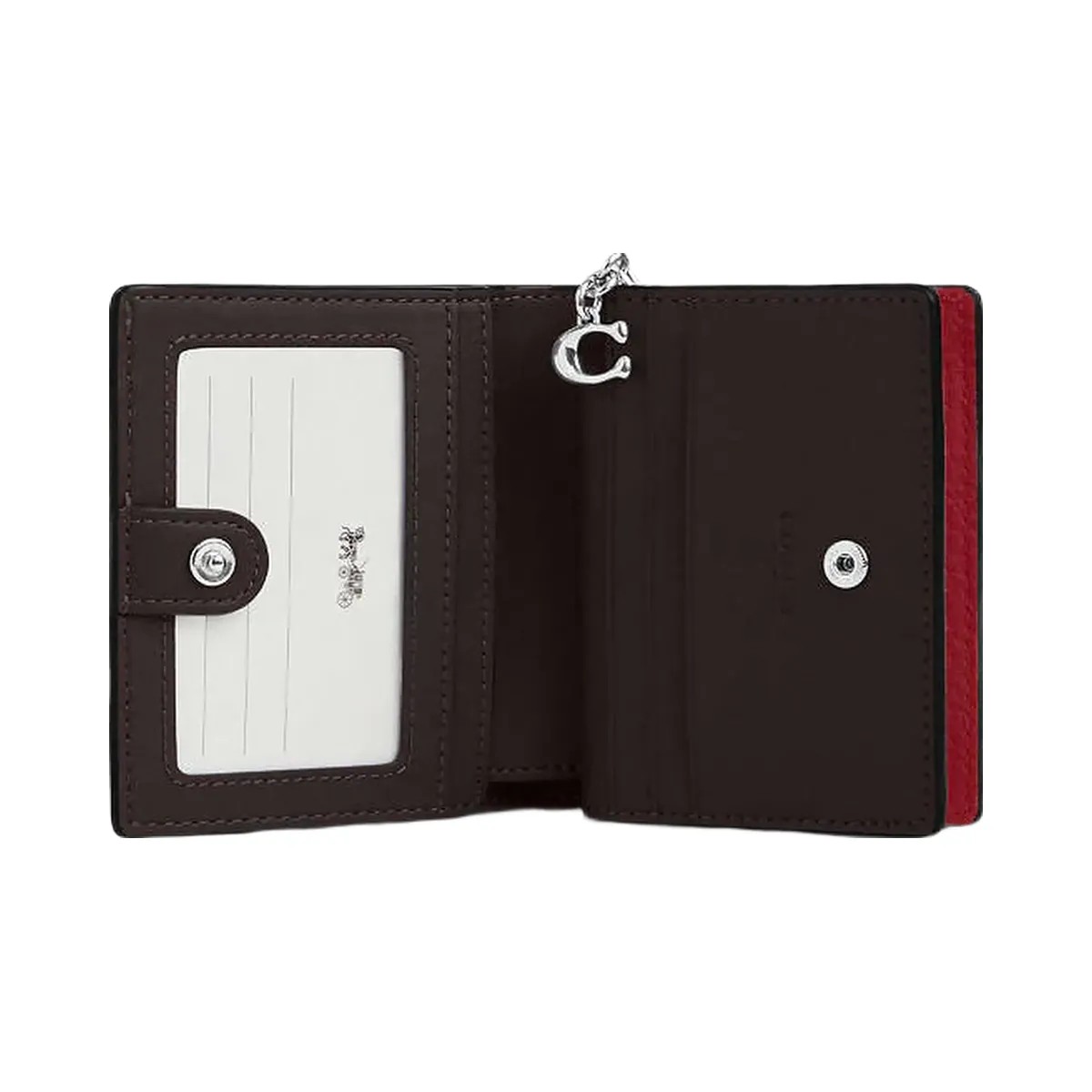 Coach Snap Wallet Pebbled Leather-Silver-Dark Cardinal - HypeFly India View 2