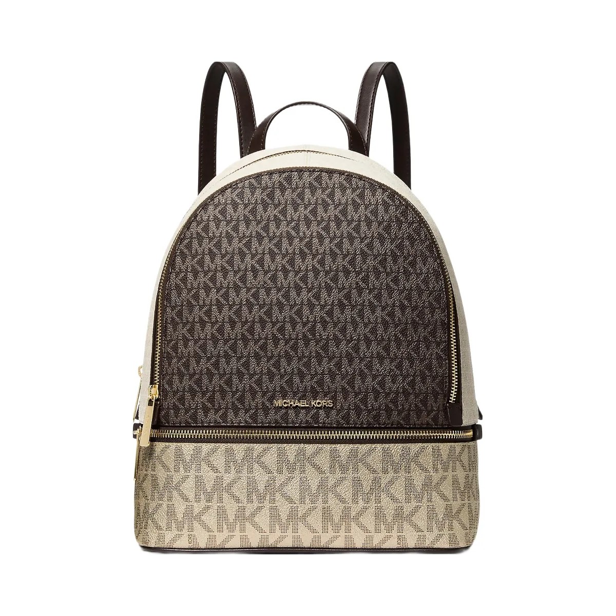 Michael Kors Rhea Medium Metallic Signature Logo Backpack Brown - HypeFly India View 1