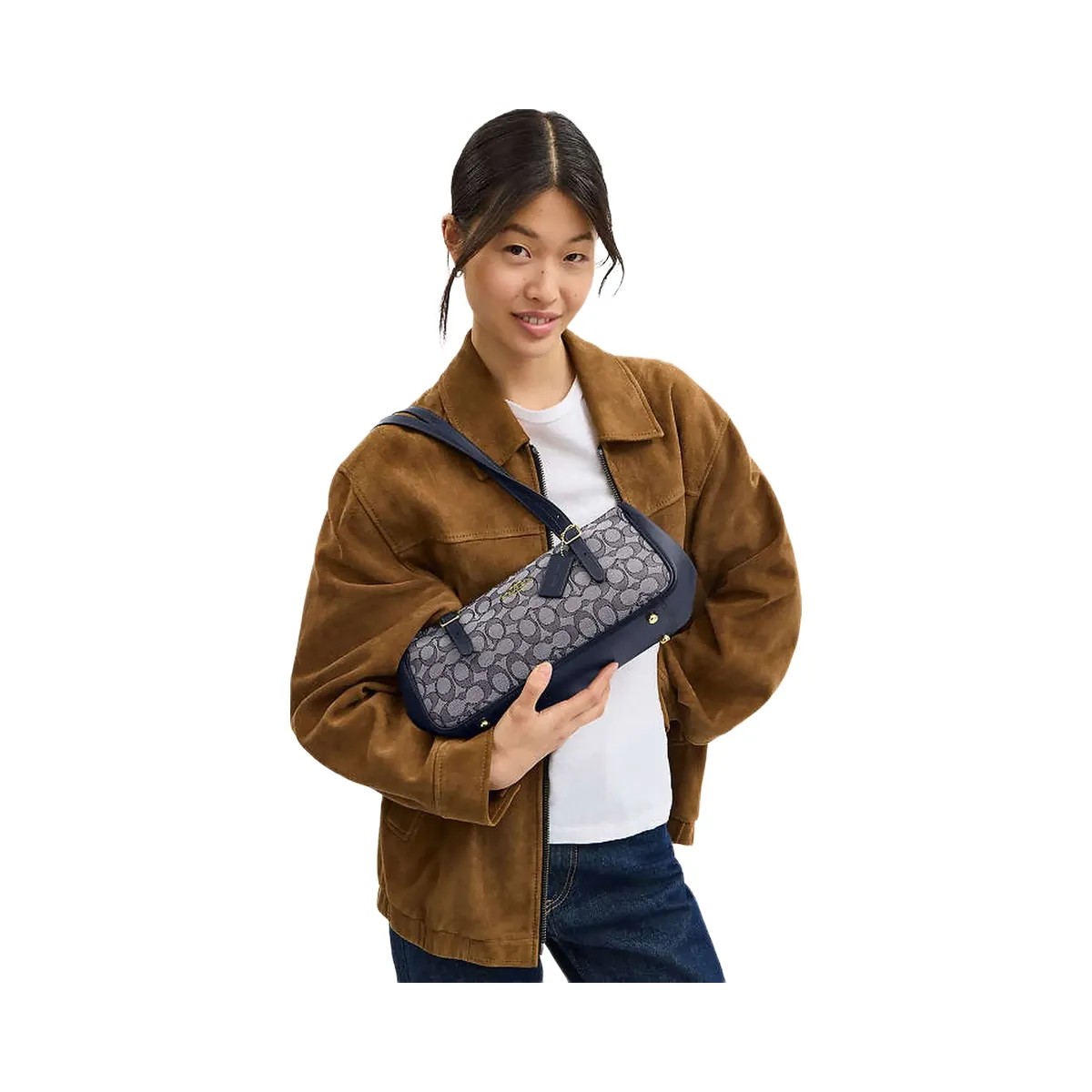 Coach Asher Shoulder Bag In Signature Jacquard Signature Jacquard-Gold-Navy-Midnight Navy - HypeFly India View 2