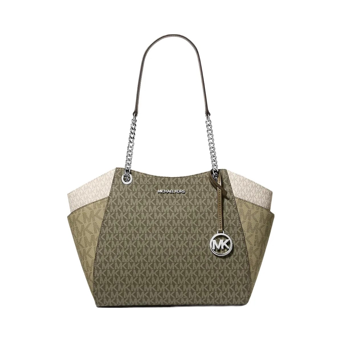 Michael Kors Jet Set Large Color-Block Signature Logo Shoulder Bag Olive Combo - HypeFly India View 1