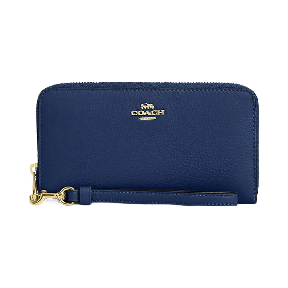 Coach Long Zip Around Wallet Pebbled Leather-Gold-Deep Blue - HypeFly India View 3