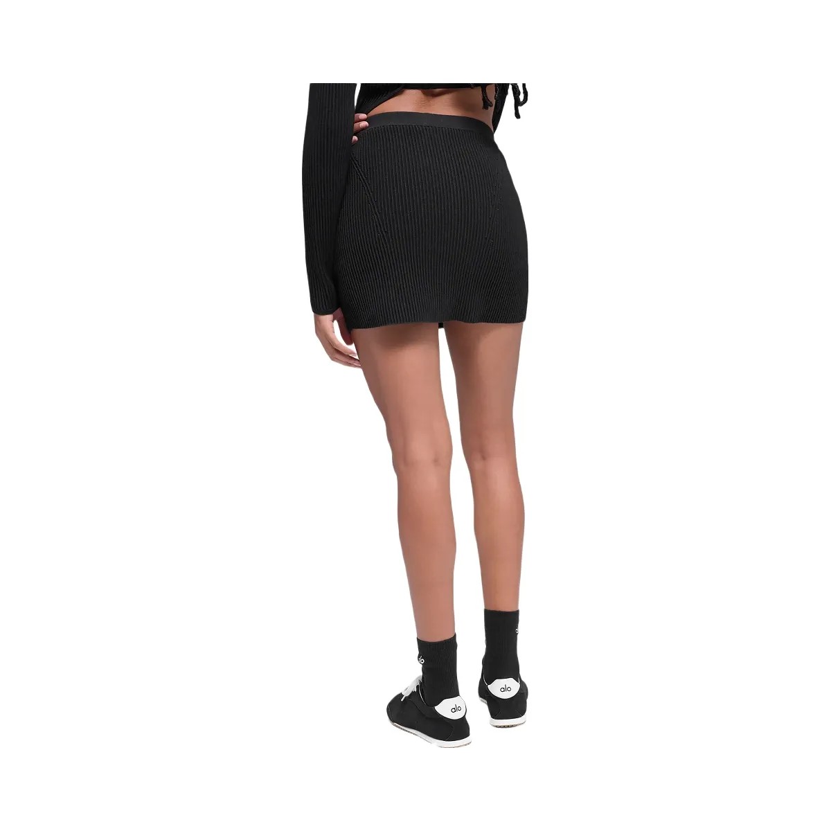 Alo Women's Denim Knit High-Waist Skirt - Black/Anthracite - HypeFly India View 3